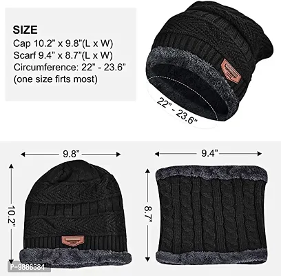 New Latest Winter Knit Thick Fleece Woolen Combo of Beanie Winter Cap Hat and Faux Fur Lining Wool Neck Muffler Scarf in Black for All Girls Boys Men Wome Pack of 1 set , Random Color-thumb4