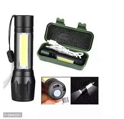 Zoomable Torch Light Long Range 2 in 1 Long Distance Up to 0.4 Km Keychain Flashlight With USB Charging  3 Light Mode Flash Light-thumb0