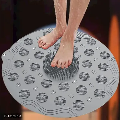 Silicone Bathroom Mat Foot And Back Cleaner Scrubber Anti-Slip Mat With Drain Machine Washable Anti Bacterial Shower Mat Antibacterial Back Cushion Mat -Pack Of 1-thumb0