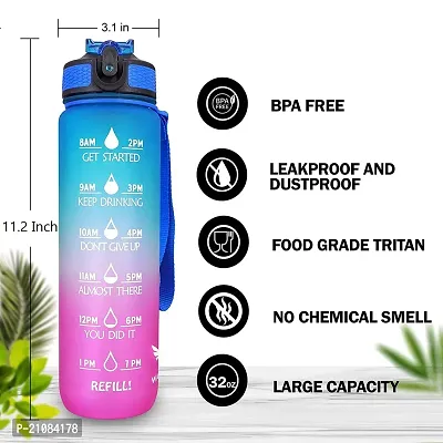 Trendy Water Bottle with Straw Time Marker Motivational Bottles Tritan BPA Free for Fitness Gym Outdoor Sports (Pack of 1)-thumb0