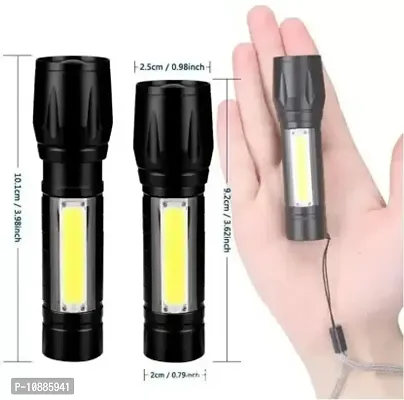 Zoomable Waterproof Torchlight LED 2 In 1 Waterproof 3 Mode Rechargeable LED Zoomable Metal 7W Torch -Black, 9.3 Cm, Rechargeable, Pack Of 1-thumb2