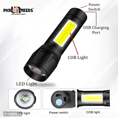 Zoomable Waterproof Torchlight LED 2 In 1 Waterproof 3 Mode Rechargeable LED Zoomable Metal 7W Torch -Black, 9.3 Cm, Rechargeable, Pack Of 1