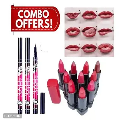 3D-Lips Matte Lipstick Pack Of 10 , 36H Black Eyeliner Pack Of 3-thumb0