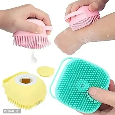 Body Bath Brush, Silicone Soft Cleaning Bath Body Brush With Shampoo Dispenser (Random Color, Pack Of 1)-thumb0