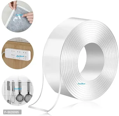 Double Sided Tape, Heavy Duty Self Adhesive Tape, Two Side Sticky Pads Strong Wall Adhesive Strips No Marks Reusable Removable Clear Tape For Picture Hanging, Carpet Glue ( Pack Of 1 )-thumb0