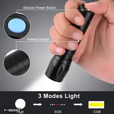 Zoomable Waterproof Torchlight LED 2 In 1 Waterproof 3 Mode Rechargeable LED Zoomable Metal 7W Torch -Black, 9.3 Cm, Rechargeable, Pack Of 1