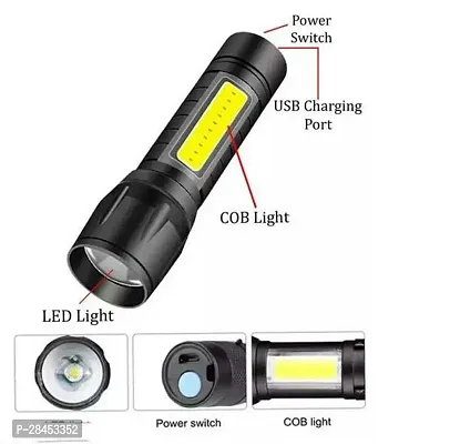 Zoomable Torch Light Long Range 2 in 1 Long Distance Up to 0.4 Km Keychain Flashlight With USB Charging  3 Light Mode Flash Light-thumb0