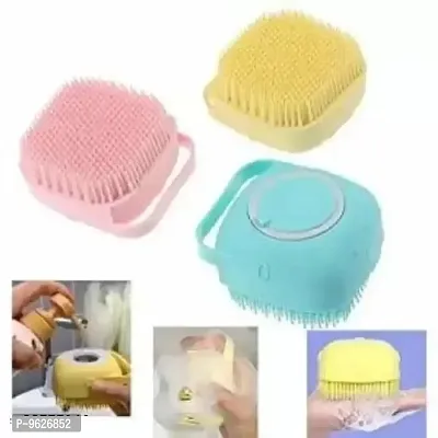 Body Scrubber With Soap Dispenser For Shower (Random Color, Pack Of 3)-thumb0