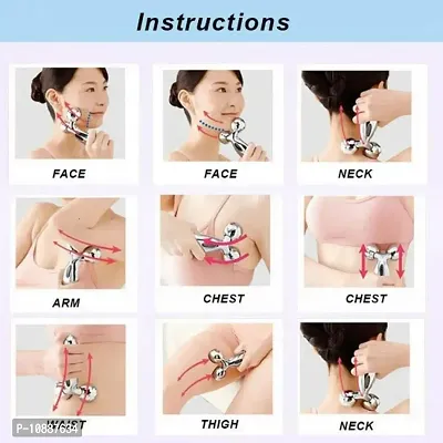 Face Body Roller Massager, 3D Roller Face Massager Y-Shape Face Lift Tool Firming Beauty Massage Body Face Massager -Silver-thumb4