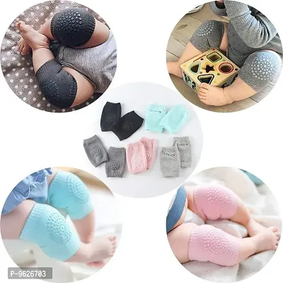 Baby Elastic Soft Breathable Cotton Anti-Slip Knee Pads Elbow Safety Protector Pads For Crawling For Kids (Random Color , Pack Of 5)-thumb0