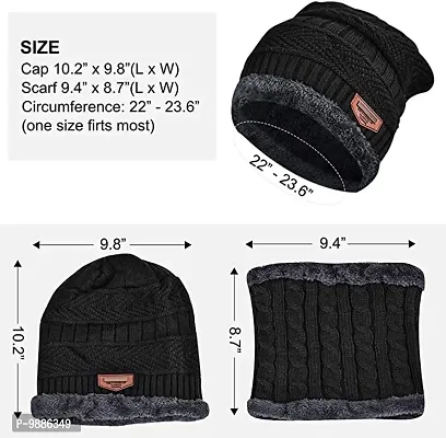 New Latest Winter Knit Thick Fleece Woolen Combo of Beanie Winter Cap Hat and Faux Fur Lining Wool Neck Muffler Scarf in Black for All Girls Boys Men Wome Pack of 1 set , Random Color-thumb4