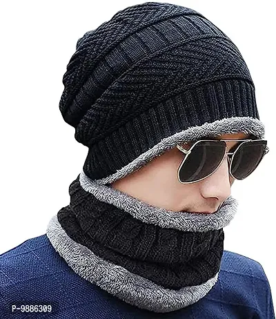 Winter Knit Beanie Cap Hat Neck Warmer Scarf and Woolen Gloves Set for Men And Women 2 Piece Pack of 1 set , Random Color-thumb0