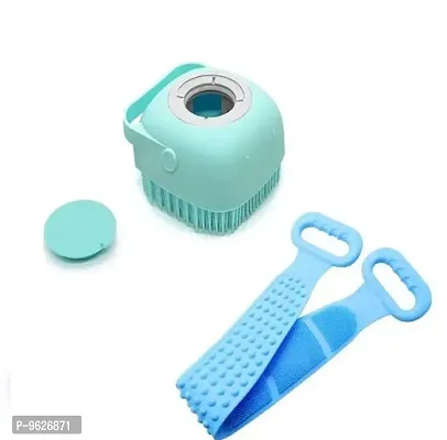 2 Pcs Combo Silicone Soft Bath Body Brush With Shampoo Dispenser Shower Scrub Random Color-thumb0