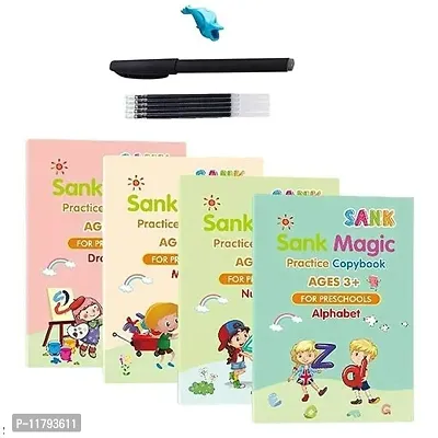 Sank Magic Practice Copybook 4 BOOK  10 REFILL 1 pen  1 grip Number Tracing Book for Preschoolers with Pen Magic Calligraphy Copybook Set Practical Reusable Writing Tool Simple Hand Lettering-thumb0