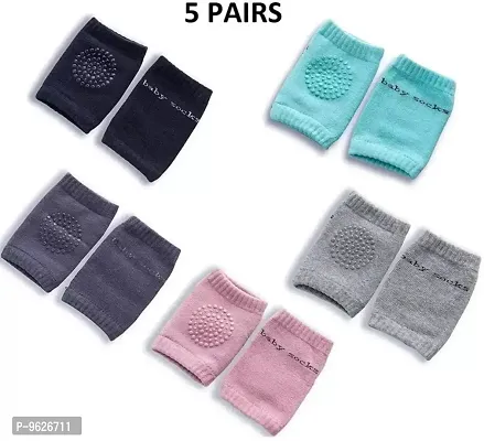 Baby Elastic Soft Breathable Cotton Anti-Slip Knee Pads Elbow Safety Protector Pads For Crawling For Kids (Random Color , Pack Of 5)