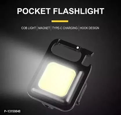 Rechargeable Portable 3 Modes Small Led Flashlight 500 Lumens COB Keychain Mini Pocket Torch Light With Folding Bracket Bottle Opener And Magnet Base For Fishing Walking Camping Pack Of 1