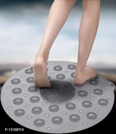 Bathroom Mat, Shower Stall Mats Foot Scrubber Non Slip Anti Mould 2-In-1 Round Bath Mat And Massager With Drain Holes Suction Cups - Anti-Mould, Antibacterial-Pack Of 1-thumb0