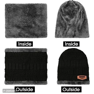 Classy Woolen Solid Beanie Cap with Neck Warmer-thumb2