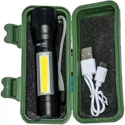 Zoomable Waterproof Torchlight LED 2 In 1 Waterproof 3 Mode Rechargeable LED Zoomable Metal 7W Torch -Black, 9.3 Cm, Rechargeable, Pack Of 1