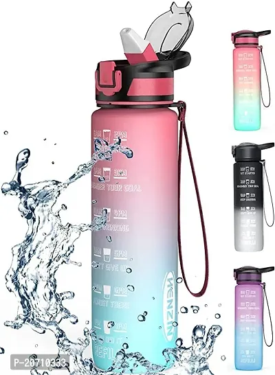 Water Bottle with Straw Time Marker Motivational Bottles Tritan BPA Free for Fitness Gym Outdoor Sports (Pack of 1)