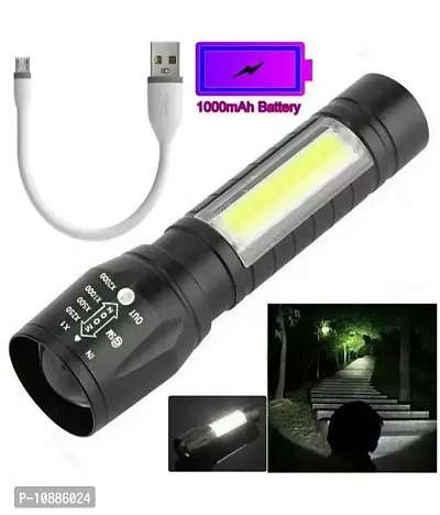 Zoomable Waterproof Torchlight LED 2 In 1 Waterproof 3 Mode Rechargeable LED Zoomable Metal 7W Torch -Black, 9.3 Cm, Rechargeable, Pack Of 1