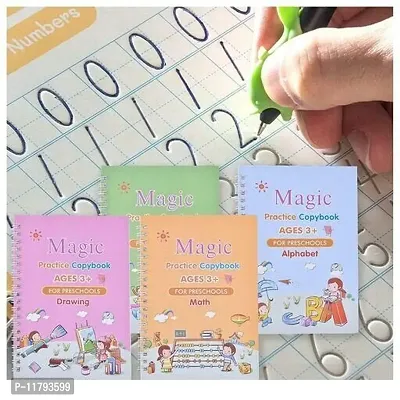 Sank Magic Practice Copybook 4 BOOK  10 REFILL 1 pen  1 grip Number Tracing Book for Preschoolers with Pen Magic Calligraphy Copybook Set Practical Reusable Writing Tool Simple Hand Lettering