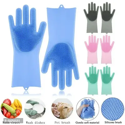 (Pack of 1) Silicon Hand Gloves for Kitchen Dishwashing Great for Washing Dish-thumb0