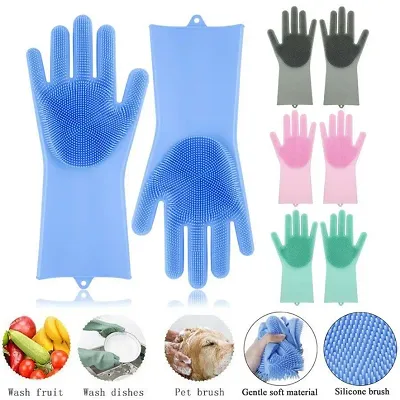 (Pack of 1) Silicon Hand Gloves for Kitchen Dishwashing Great for Washing Dish