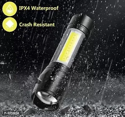 Zoomable Waterproof Torchlight LED 2in1 3 Mode Waterproof Rechargeable LED Zoomable Metal 7w Torch  (Black, 9.3 cm, Rechargeable) Pack Of 1-thumb0