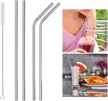 Stainless Steel Straws with Cleaning Brush for Kids  Adults, Bent Reusable Metal Straws, Paper Packaging Cutlery (Pack of 2 Straight  2 Bent Reusable Metal Straws, Silver)-thumb3