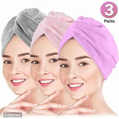 Hair Towel Wrap Absorbent Towel Hair Towel Hair-Drying Bathrobe Hair Warp Towel Microfiber Bath Towel Hair Dry Cap pack of 3