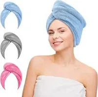 Hair Towel Wrap Absorbent Towel Hair Towel Hair-Drying Bathrobe Hair Warp Towel Microfiber Bath Towel Hair Dry Cap pack of 3-thumb2