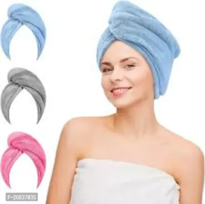 Hair Towel Wrap Absorbent Towel Hair Towel Hair-Drying Bathrobe Hair Warp Towel Microfiber Bath Towel Hair Dry Cap pack of 3-thumb3