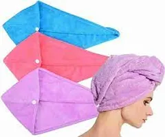 Hair Towel Wrap Absorbent Towel Hair Towel Hair-Drying Bathrobe Hair Warp Towel Microfiber Bath Towel Hair Dry Cap pack of 3-thumb3