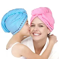 Hair Towel Wrap Absorbent Towel Hair Towel Hair-Drying Bathrobe Hair Warp Towel Microfiber Bath Towel Hair Dry Cap pack of 2-thumb2