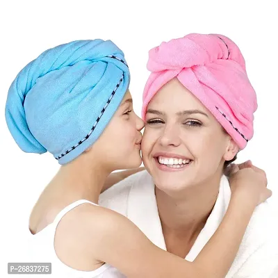 Hair Towel Wrap Absorbent Towel Hair Towel Hair-Drying Bathrobe Hair Warp Towel Microfiber Bath Towel Hair Dry Cap pack of 2-thumb3