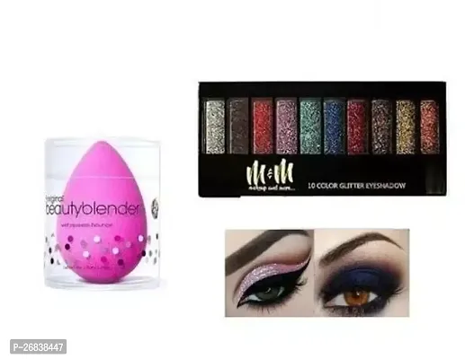 Combo Of 1 - 10Color Glitter Eyeshadow And 1 - Blender