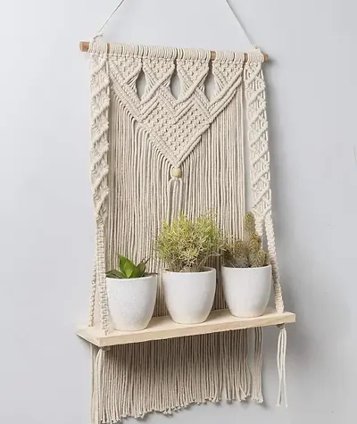 Stylish Fancy Wood Cotton Rope Rope Wall Hanging