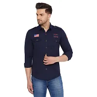 Mens Cargo Pattern Navy Blue Cotton Shirts-thumb2