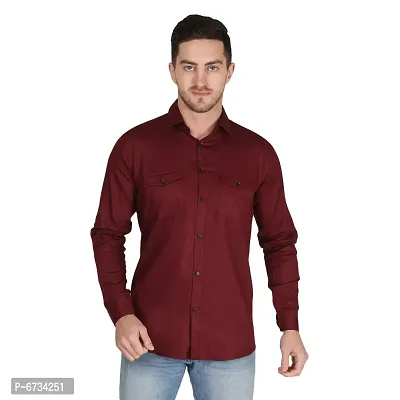 Maroon Cotton Solid Casual Shirts For Men-thumb4