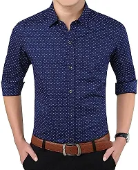 Stylish Navy Blue Long Sleeves Regular Fit Casual Shirts For Men-thumb3