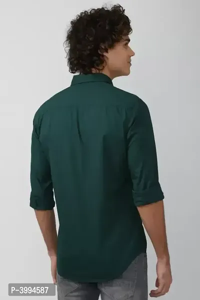 Men's Green Cotton Long Sleeves Casual Shirts-thumb2