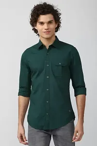 Men's Green Cotton Long Sleeves Casual Shirts-thumb2