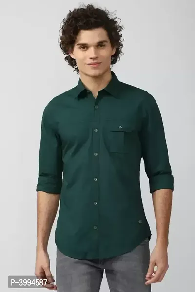 Men's Green Cotton Long Sleeves Casual Shirts-thumb3