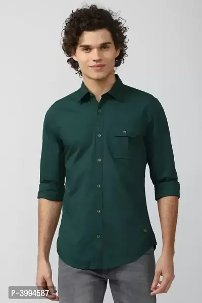 Stylish Green Solid Long Sleeves Shirt For Men-thumb3