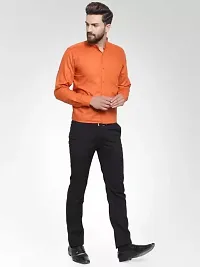 Men's Orange Cotton Solid Long Sleeves Regular Fit Casual Shirt-thumb3