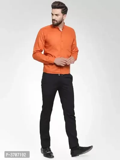 Men's Orange Cotton Solid Long Sleeves Regular Fit Casual Shirt-thumb4