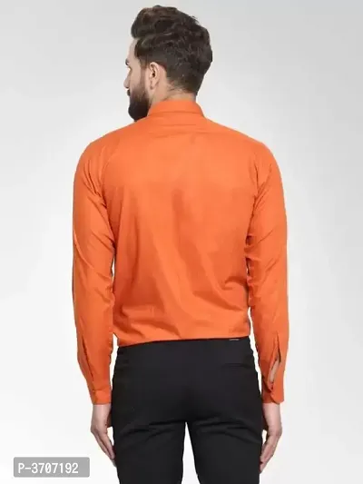 Men's Orange Cotton Solid Long Sleeves Regular Fit Casual Shirt-thumb2