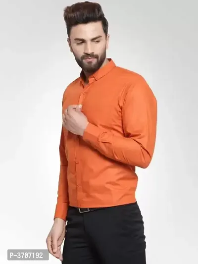 Men's Orange Cotton Solid Long Sleeves Regular Fit Casual Shirt-thumb3