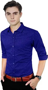 Blue Cotton Printed Casual Shirts For Men-thumb2